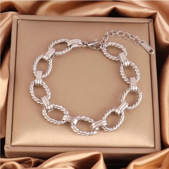 Jewelry - Silver Plated Stainless Steel Rope Chain Bracelet